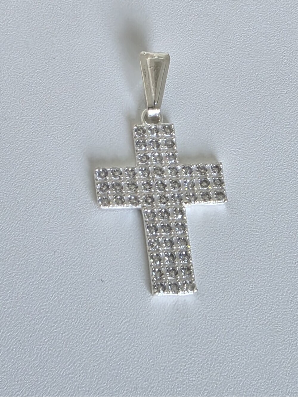 925 Sterling Silver Cross Pendant CZ Pave Mexican Silver Religious Charm 1.5"